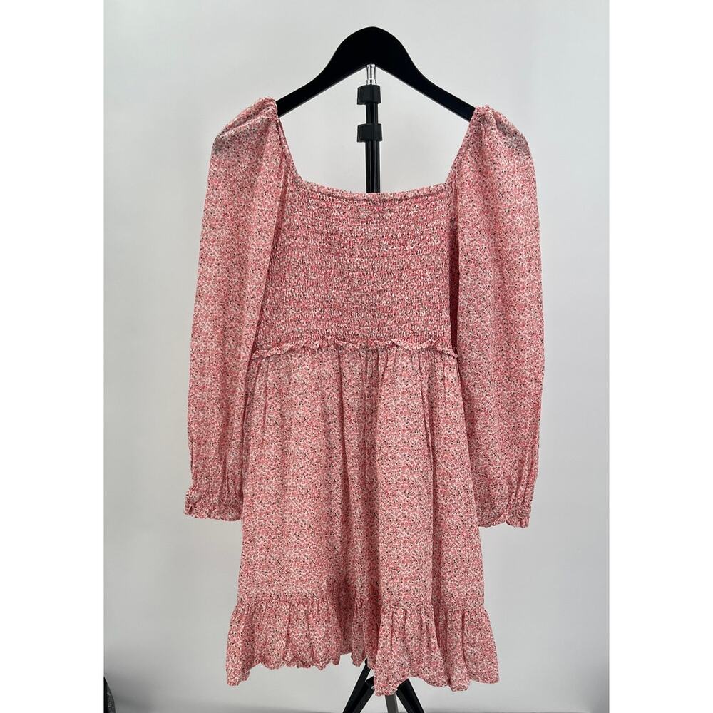Vineyard Vines Girls Pink Floral Smocked Long Sleeve Dress XL 16 - Picture 2 of 5